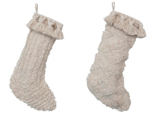 20"H Cotton Stocking with Tufting and Tassels