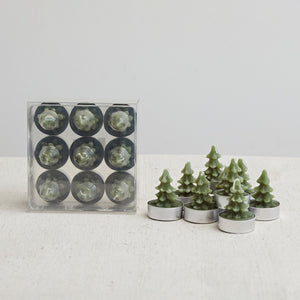 Round Unscented Tree Tealights, Evergreen Color, Set of 9