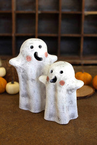 Set of 2 Tabletop Clay Ghost Lanterns