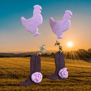 Chicken & Cowgirl Boots Clay Earrings