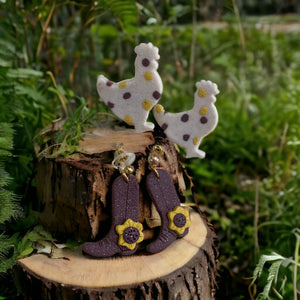 Chicken & Cowgirl Boots (with Sunflowers) Clay Earrings