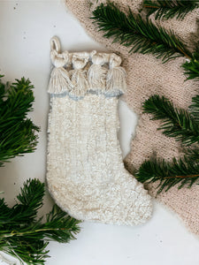 20"H Cotton Stocking with Tufting and Tassels