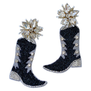Rhinestone Cowgirl Black Boots Earrings