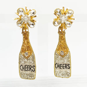 Silver and Gold CHEERS Champagne Bottle Earrings